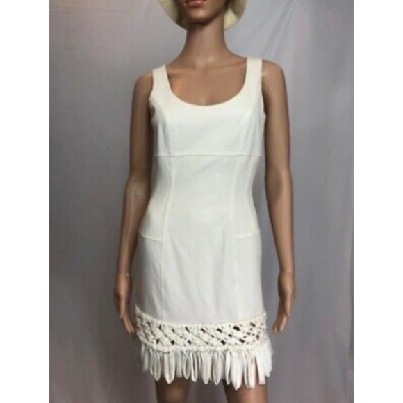 Aysha Womens Pencil Cocktail Dress Fringed White 2 - Picture 10 of 11